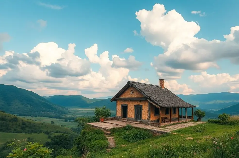 Vista de uma casa enxaimel em Santa Catarina