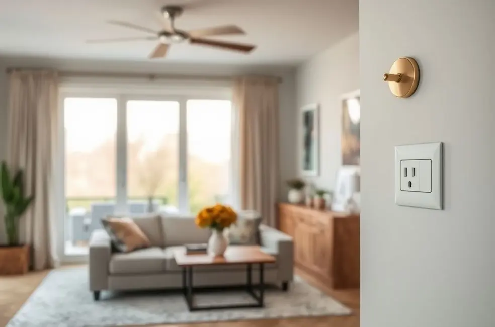 Interior de casa com destaque para tomadas de superfície estilizadas