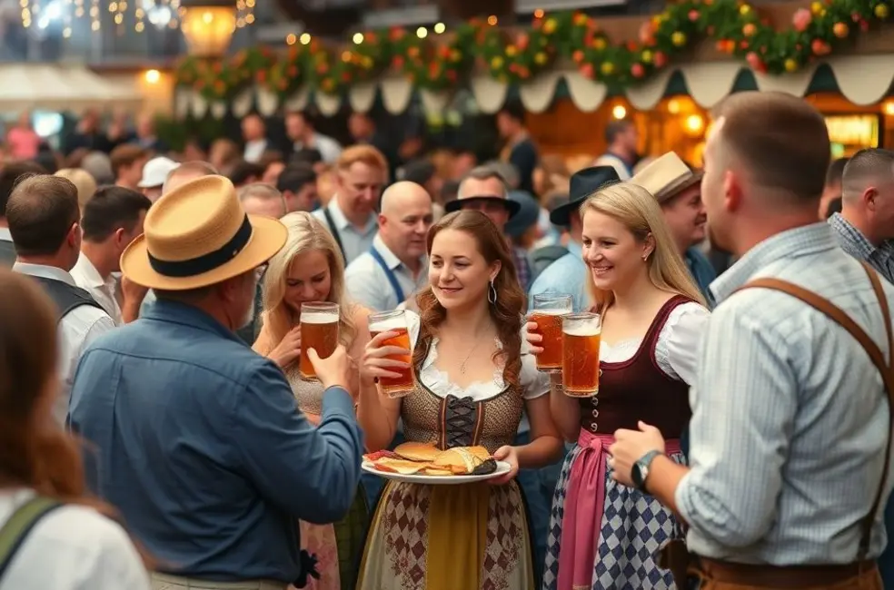 Multidão na Oktoberfest celebrando