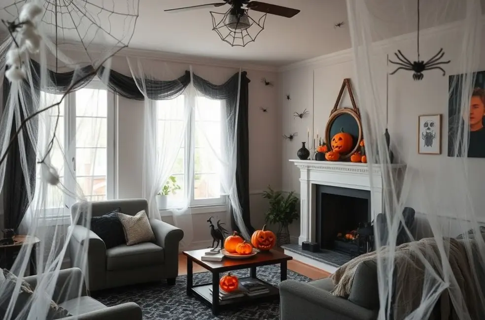 Decoração de Teias de Aranha com Fios de Algodão