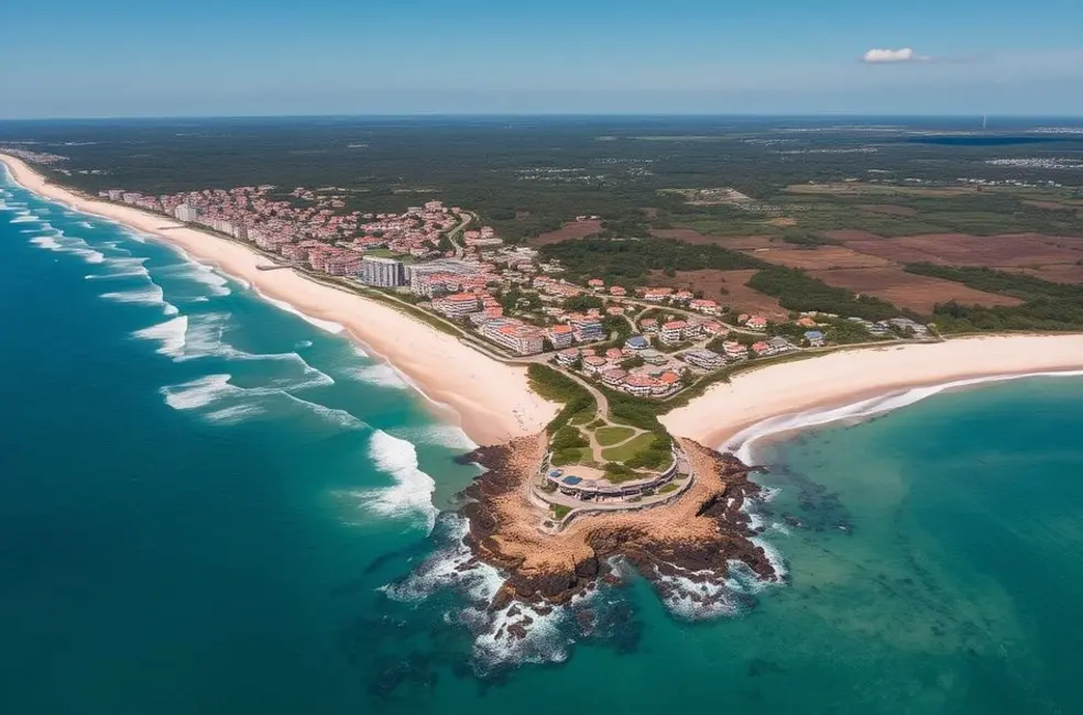 Vista aérea de imóveis compactos na costa de SC