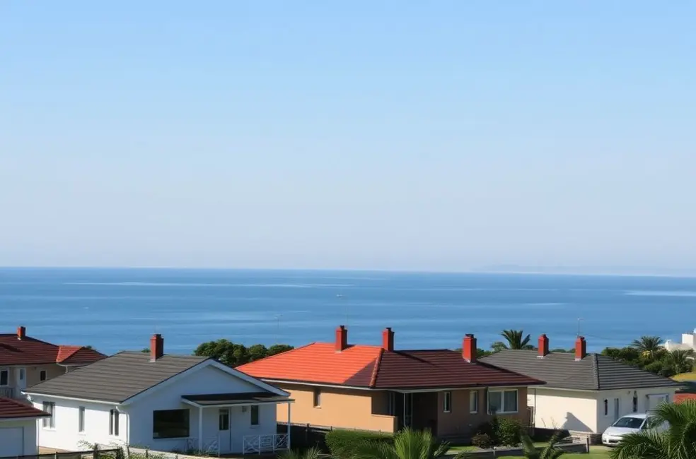 Vista da costa de Santa Catarina com imóveis compactos